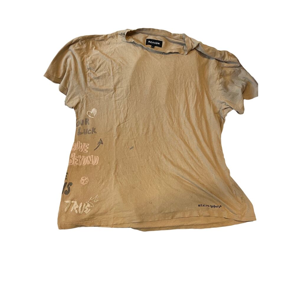 Reason Make Your Own Luck Loose Fit Heavy Beige T-Shirt Mens 3XL